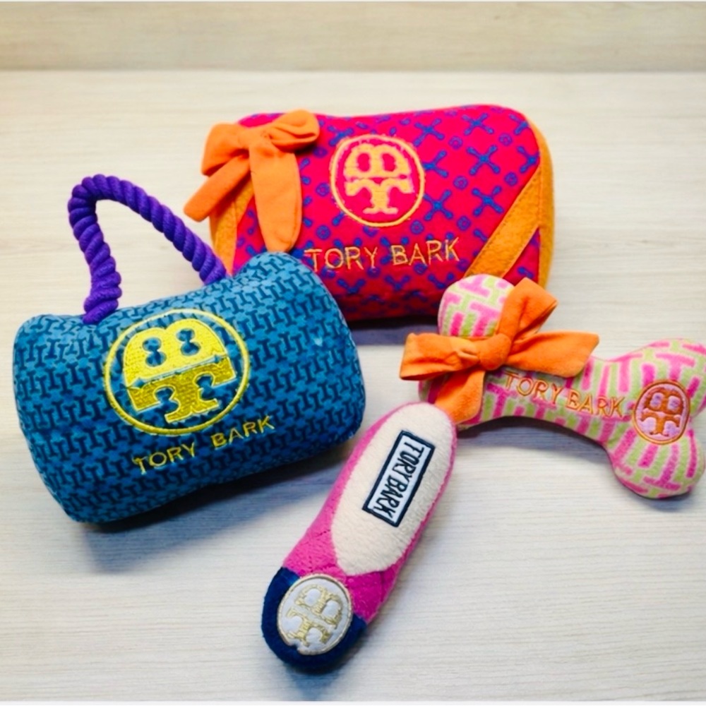 Tory Bark Designer-Inspired Plush Dog Toy Bundle – 4 Pieces